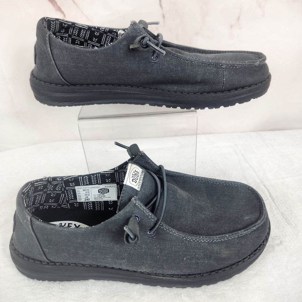 EUC Hey Dude Wendy Stretch Canvas Dark Charcoal Women's Sneakers